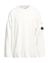 C.p. Company 'diagonal Raised' White Sweatshirt With Lens Motif On The Arm In White