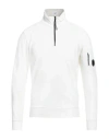 C.p. Company Half-zip White Turtleneck With Ribbed Details And Signature Patch In White