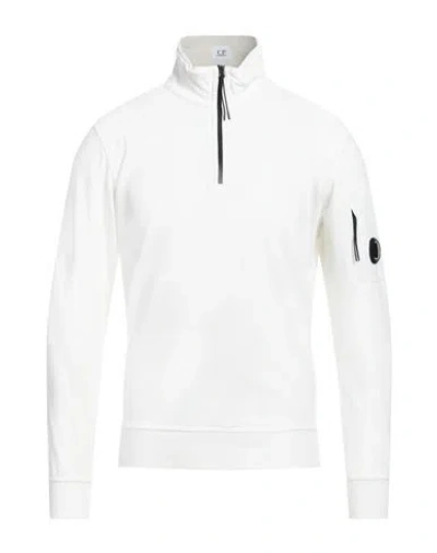 C.p. Company Half-zip White Turtleneck With Ribbed Details And Signature Patch