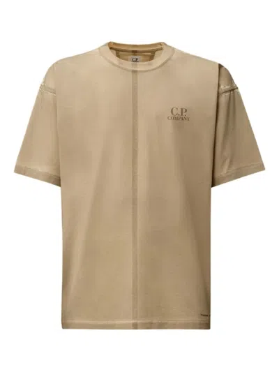 C.P. COMPANY C. P. COMPANY MEN BEIGE CREWNECK LOGO T-SHIRT, M LUXURY T-SHIRTS FOR MEN DARVEYS