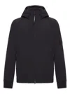 C.p. Company Polyester Hooded Jacket With Ribbed Cuffs And Zip Pockets In Black