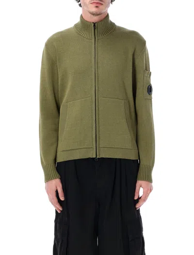 C.p. Company C. P. Company Mini Structured Cotton Cardigan With High Neck Zip In Green