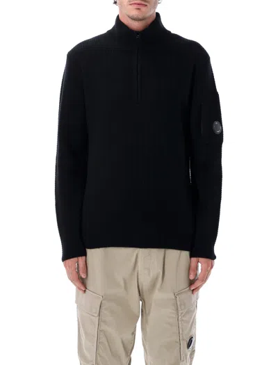 C.p. Company C. P. Company Quarter-zip Knit Sweater With Ribbed High Collar And Lens Pocket In Animal Print