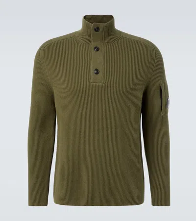C.p. Company Ribbed-knit Cotton-blend Sweater In Green