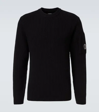 C.p. Company Crew Neck Knit Sweater With Raglan Sleeves And Logo Patch In Black