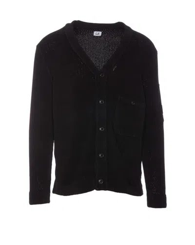 C.p. Company Compact Cotton Cardigan In Black