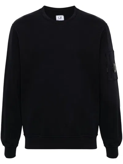 C.p. Company Diagonal Raised Fleece Crew Neck Lens Sweatshirt Clothing In Black