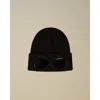 C.p. Company Black Knit Beanie With Googles Detail On The Front In Black