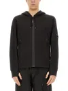 C.p. Company C.p.company Diagonal Raised Fleece Full Zip Hooded Sweatshirt In Black