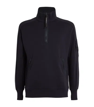 C.p. Company Lens-detail Half-zip Sweatshirt In Blue