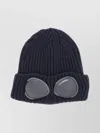 C.p. Company Cable Knit Beanie With Folded Brim And Goggle In Gray
