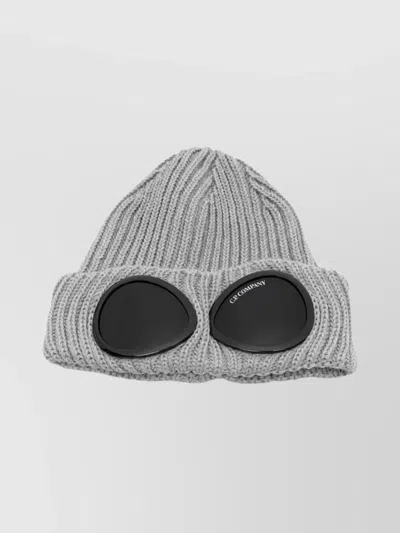 C.p. Company Cable Knit Merino Wool Folded Beanie In Gray