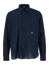 C.p. Company Blue Shirt With Lettering Logo Printed On The Front In Blu