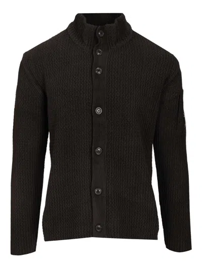 C.p. Company Cardigan In Chenille Cotton Knitwear Black