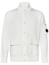 C.p. Company White Cardigan With High Neck And Lens Motif Applied On The Sleeve In Cotton Man In White