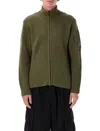 C.p. Company Textured Green Zip-up Knitwear With High Collar In Black