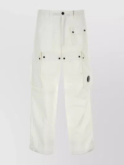 C.p. Company Cargo Cotton Trousers Wide Leg In White