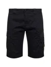 C.p. Company Blue Stretch Cotton Satin Lens Cargo Shorts In Black