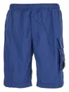 C.p. Company Blue Swim Shorts With Elastic Waist And Logo Plaque On The Side
