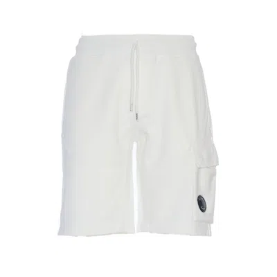 C.p. Company Cargo Shorts In Lightweight Brushed Cotton Fleece In White
