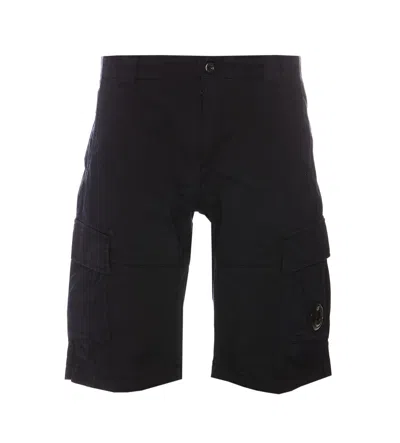 C.p. Company Lens-detail Cotton Cargo Shorts In Total Eclipse