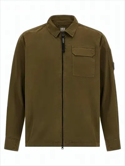 C.p. Company Casual Brown Cotton Jacket With Logo Patch Accents