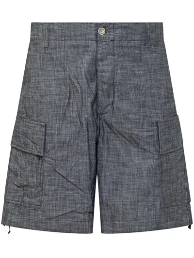 C.p. Company Chambray Cargo Short Pantaloons In Gray