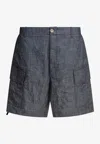 C.p. Company Chambray Cargo Shorts With Adjustable Waist In Gray
