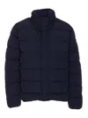 C.p. Company Blue Down Jacket With Fixed Hood And Logo Plaque On The Sleeve In Tech Fabric Man In Blue