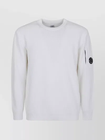 C.p. Company Chenille Cotton Crew Neck Sweater In White