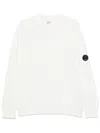 C.p. Company Logo Crew Neck Sweatshirt With Sleeve Zip Pocket In White