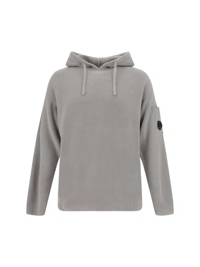 C.p. Company Chenille Hooded Sweate In Drizzle Grey