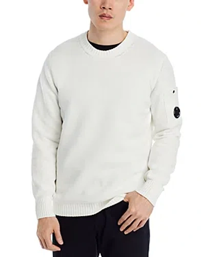 C.p. Company Chenille Knit Long Sleeve Crewneck Logo Tee In Gauze White