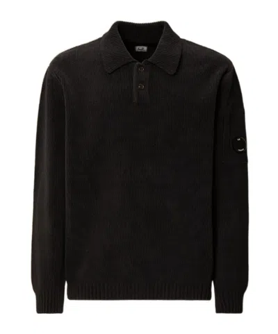 C.p. Company Chenille Polo Knitwear In Black