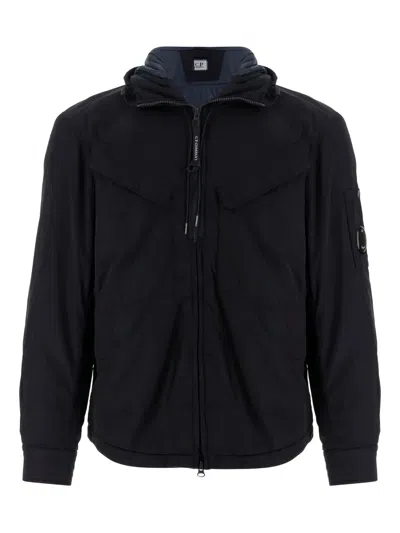 C.p. Company Adjustable Hooded Nylon Jacket In Blue