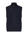 C.p. Company Midnight Blue Sleeveless Jacket In Chrome-r With Front Pockets And Lens Detail.