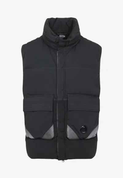 C.p. Company Chrome-r Dark Grey Polyamide Gilet In Black