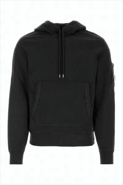 C.p. Company Classic Black Hoodie With Kangaroo Pocket And Signature Detail
