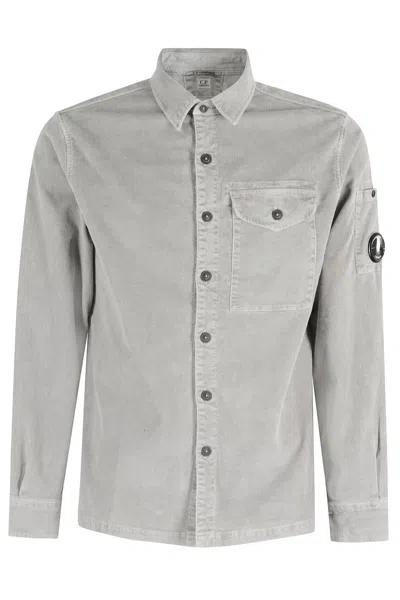 C.p. Company Classic Collar Long Sleeve Shirt With Subtle Vertical Stripes In White