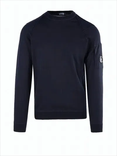 C.p. Company Classic Crew Neck Sweater With Distinctive Patch Detail In Blue