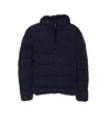 C.p. Company Blue Down Jacket With Fixed Hood And Logo Plaque On The Sleeve In Tech Fabric Man In Blue