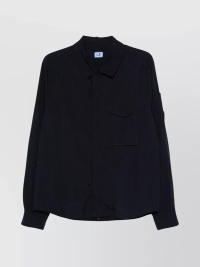 C.p. Company Collared Neck Nylon Overshirt With Front Pocket In Blue