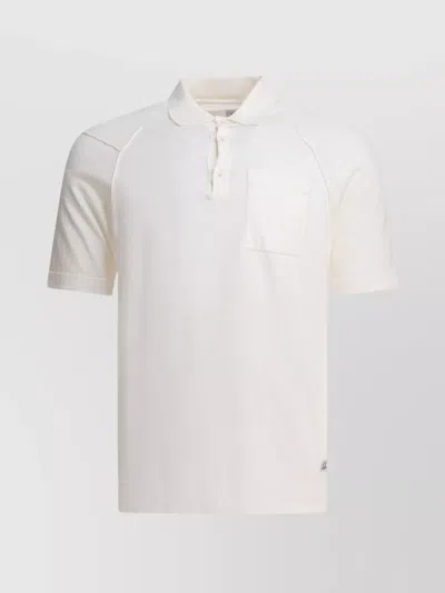 C.p. Company Collared Polo Shirt With Pocket And Ribbed Cuffs In White