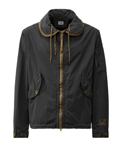 C.p. Company Contrast Flatt Nylon Hooded Jacket In Black