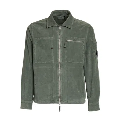 C.p. Company Corduroy Lens Zipped Overshirt In Gray