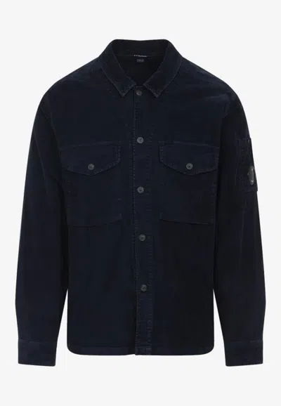 C.p. Company Corduroy Overshirt Lens Detail In Blue