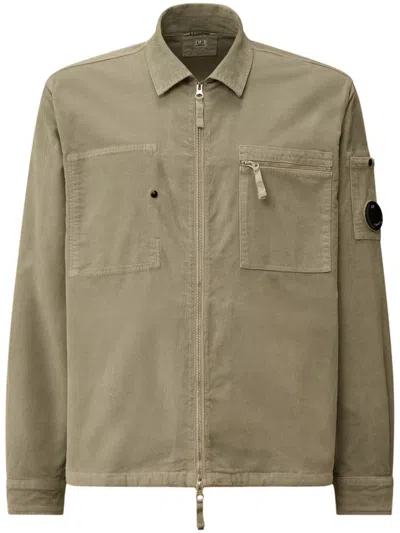 C.p. Company Corduroy Overshirt With Front Zipper And Logo Patch In Nude