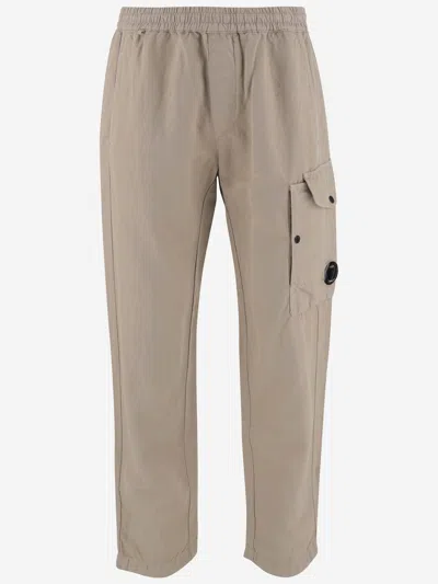 C.p. Company Cp Company Cotton And Linen Logo Pants In Beige