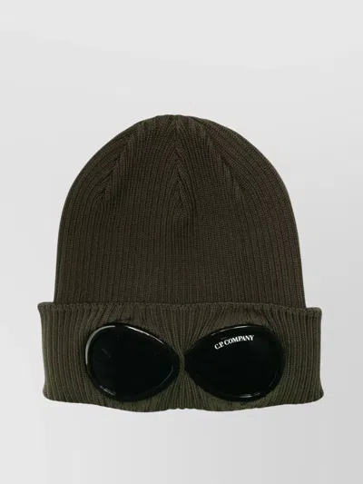 C.p. Company Cotton Beanie Goggle Detail In Neutral