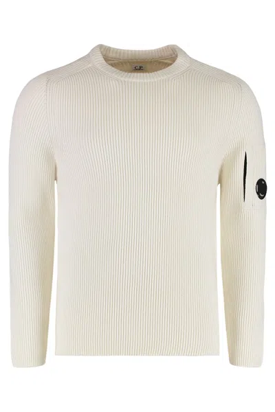 C.p. Company Cotton Blend Crew-neck Sweater In White